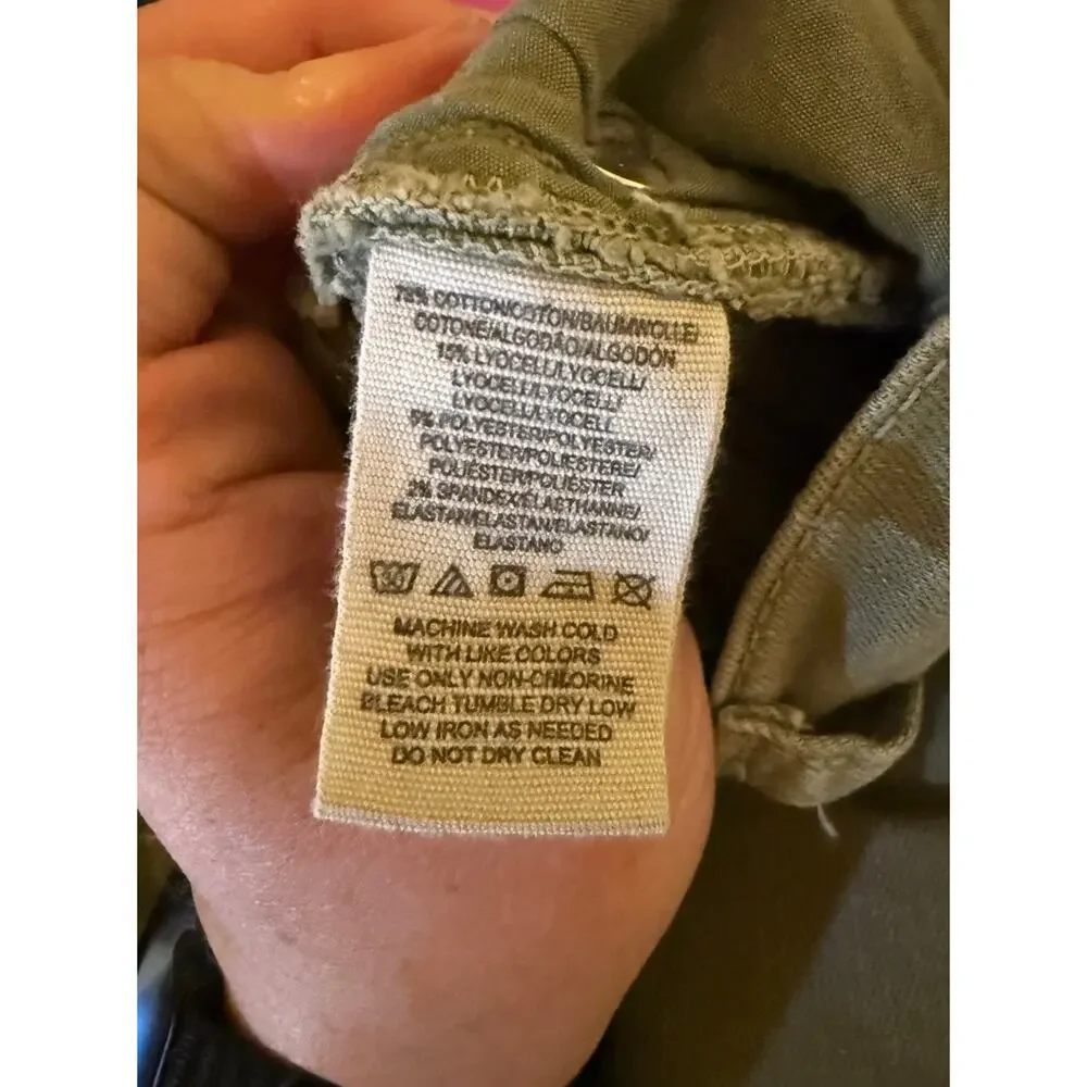 Free People 26in Women's Green Denim Skinny High Rise Distressed Button Sz 29